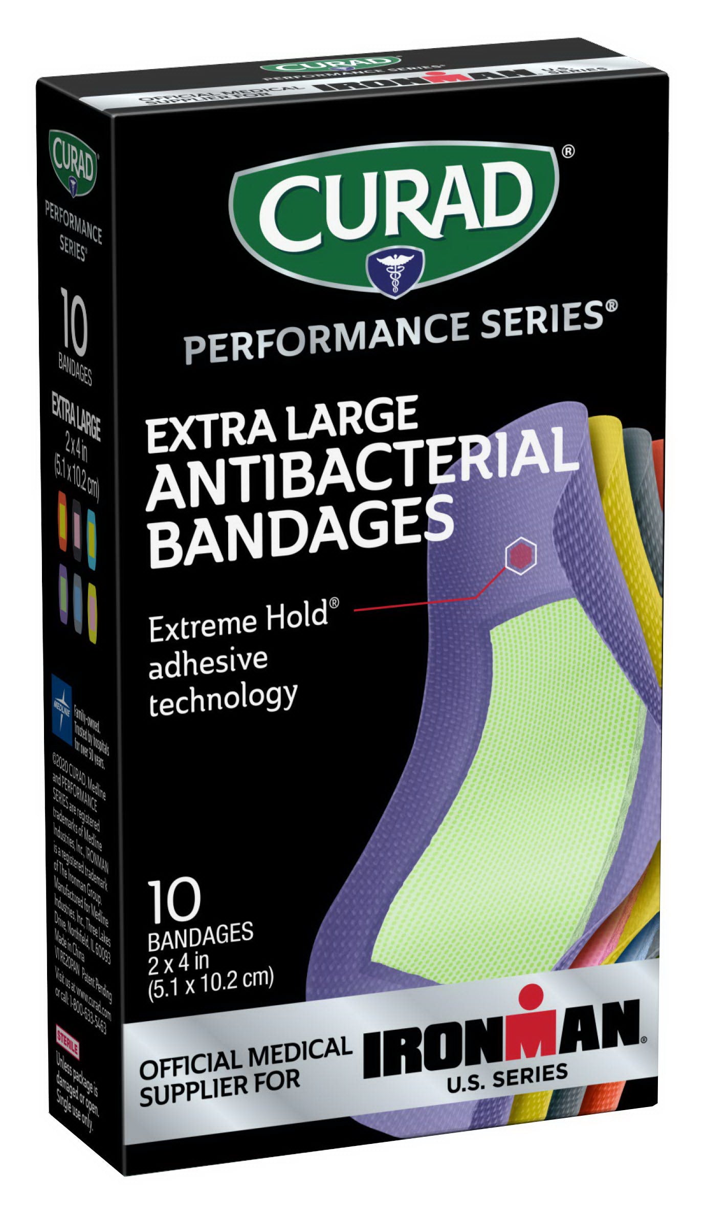 Curad Performance Series Extreme Hold Antibacterial Extra Large Bandages for Infection Protection 10Ea